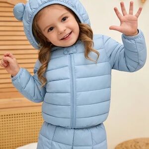 Adorable Light Blue Puffer Jacket with Hood